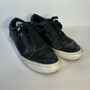 Vans Black Leather Zipper Low Tops Womens Size 9.5